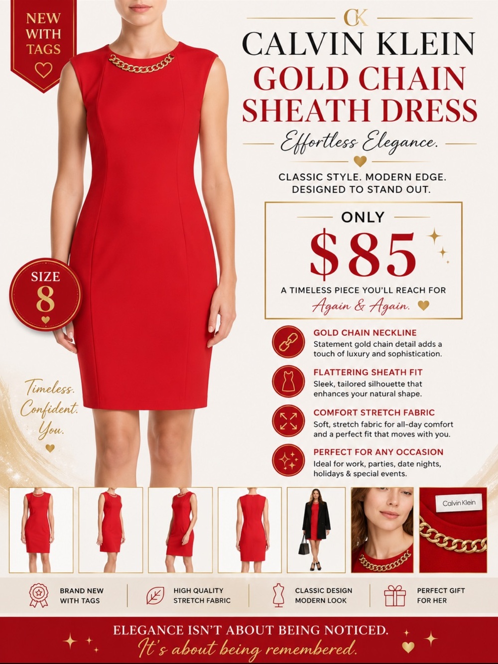 Calvin Klein Dress True Red Gold Chain